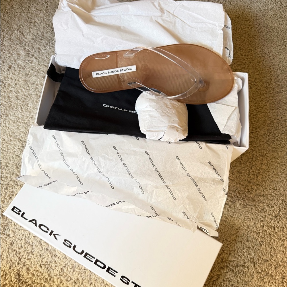 NWT Black Suede Studio Crystal Sandal Old Rose/Clear PVC 35/36